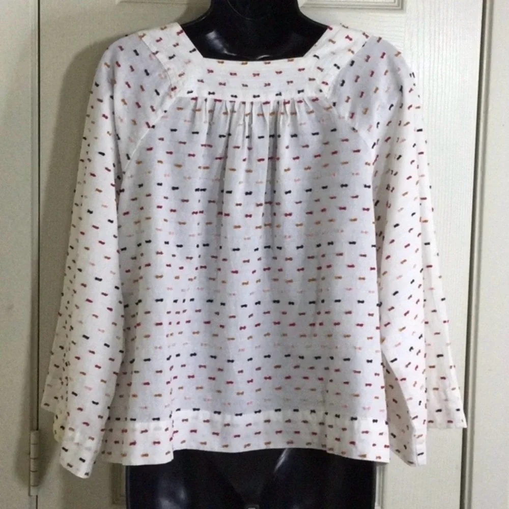 Madewell white crop top blouse with embroidery bows Size S, 100% cotton - Picture 2 of 7